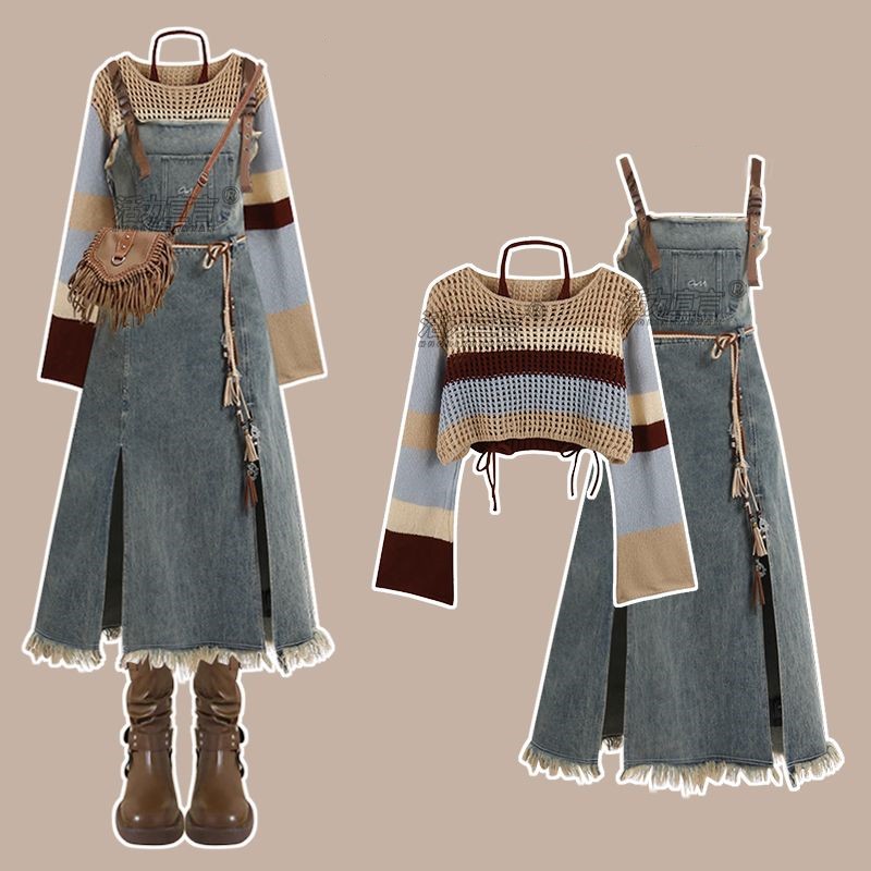 Winter Clothing Ladies - طقم تنورة جينز عتيق جديد لربيع
