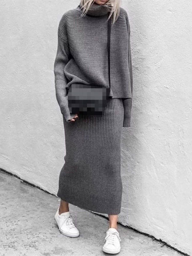 طقم تنورة نسائية منسوجة متوسطة - مراجعة Winter Clothing Sales وسعره